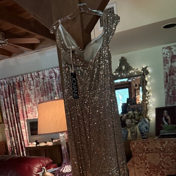 NWT Jovani 23779SC Sequin Prom Dress Gold Size 14 - Picture 9 of 10